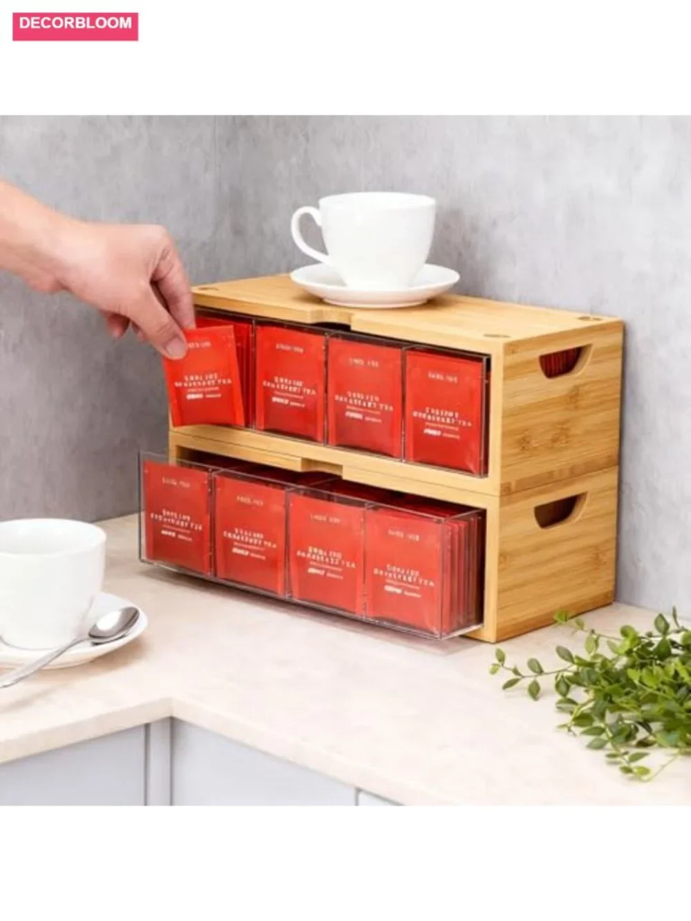 Bamboo Stackable Tea Bag Organizer, 2-Piece Large Capacity Box Set
